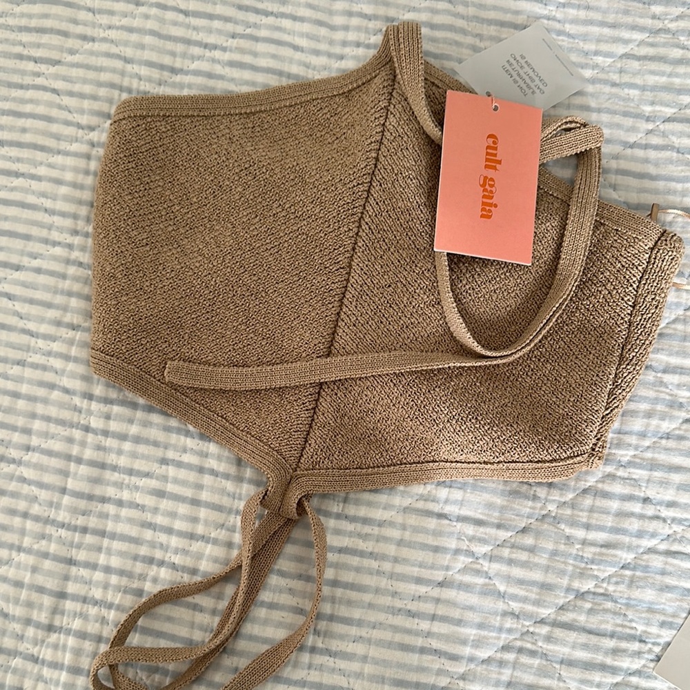 Cult Gaia imara Tan Knit Crop Top